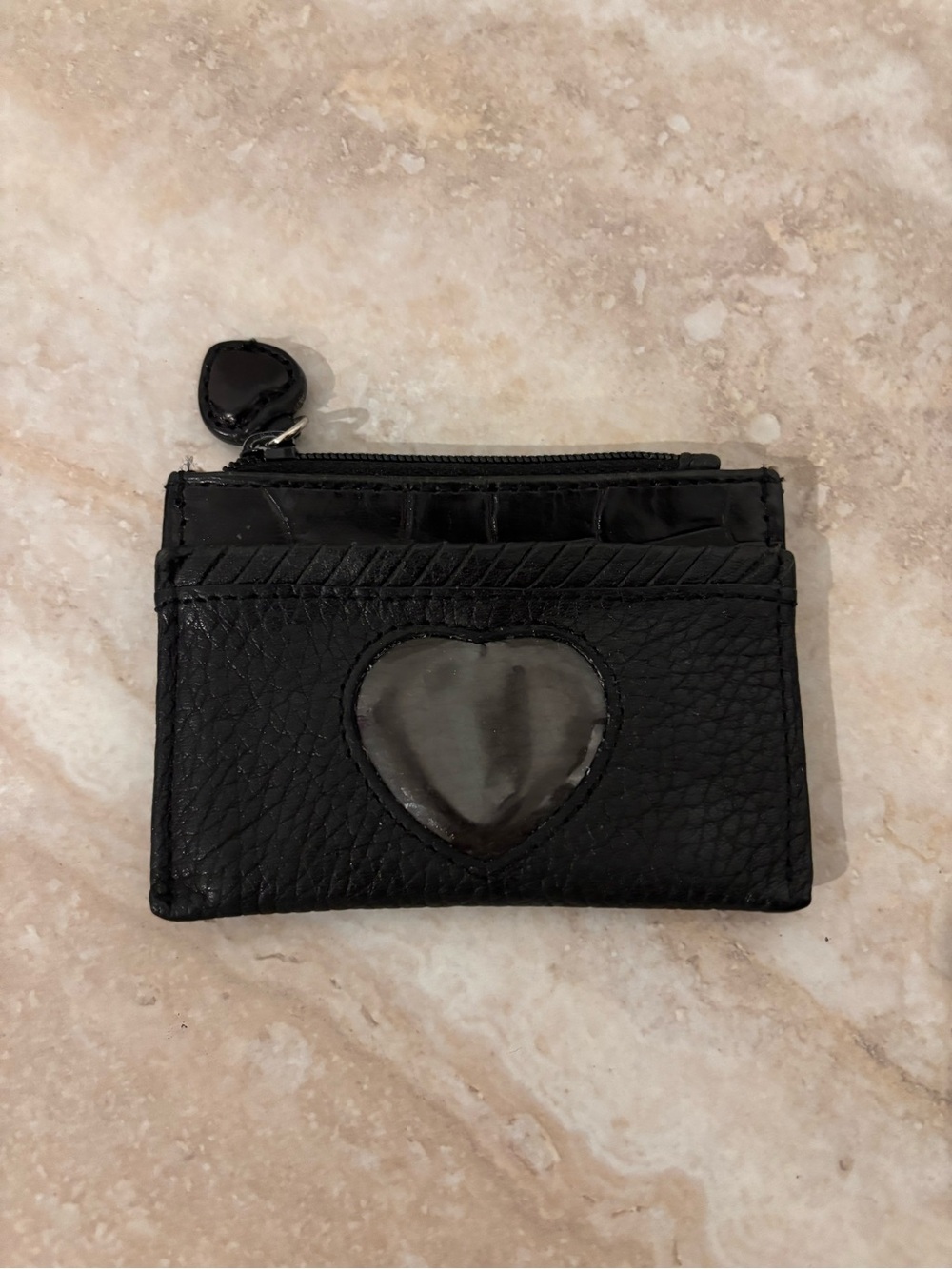 Brighton Black Heart Window Leather Card Holder